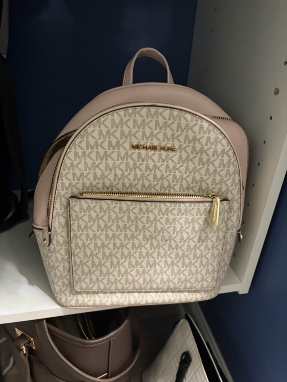 Michael Kors Beige/Pink Signature Logo Backpack